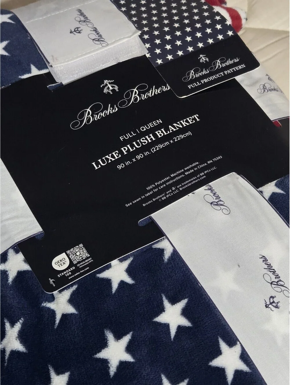 Brooks Brothers Stars & Stripes Plush Queen Blanket 90